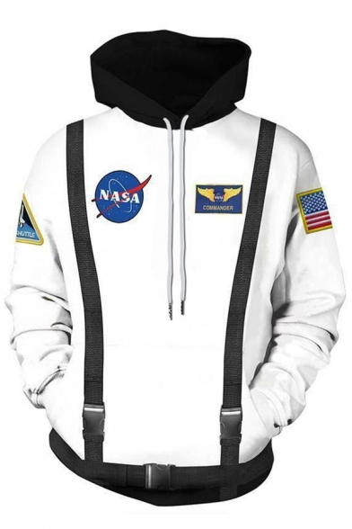 Hot Popular Astronaut NASA Logo Pattern Long Sleeve Casual Pullover Hoodie