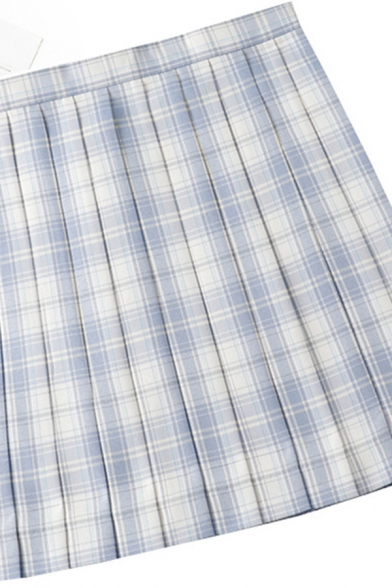 Leisure Women's Skirt Plaid Pattern Pleated Detailed High Rise A-Line Mini Skirt