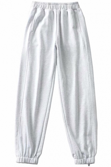Leisure Womens Sweatpants Solid Color Elastic Waist Ankle Length Tapered Fit Sweatpants