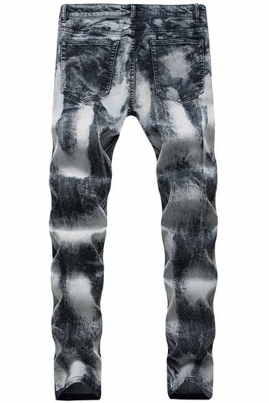 Men's Retro Bleach Wash Stretch Slim Fit Grey Jeans