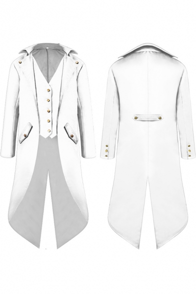Mens Coat Punk Style Plain Swallow-Tailed Single Breasted Slim Long Sleeve Mid-Length Notch Collar Medieval Costume