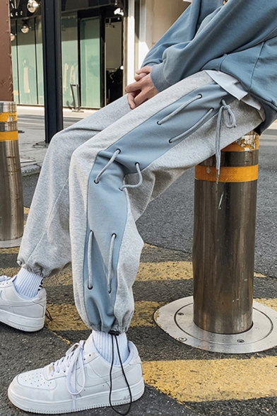 Street Boys Sweatpants Contrasted Drawstring Sides Mid Waist Ankle Relaxed Fit Sweatpants