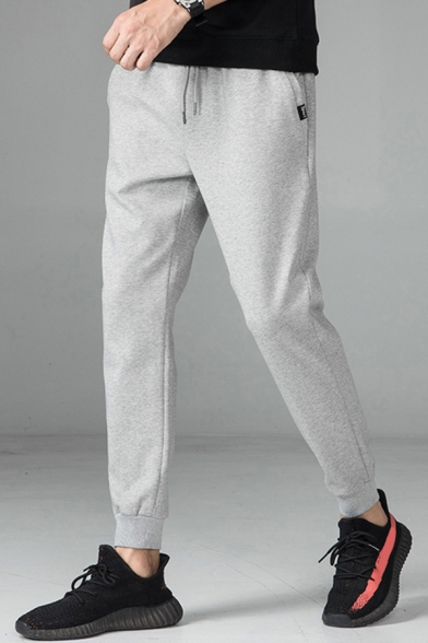 Cozy Sweatpants Solid Color Drawstring Waist Ankle Length Relaxed Fit Sweatpants for Guys