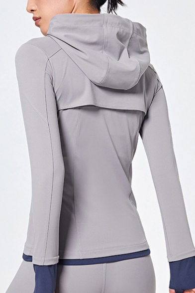 Elevated Women's Hoodie Contrast Panel Zip Closure Long Sleeve Drawstring Hooded Sweatshirt