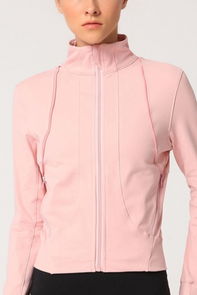 Fashionable Women's Training Jacket Plain Zip Closure Long Sleeve Regular Fitted Workout Jacket