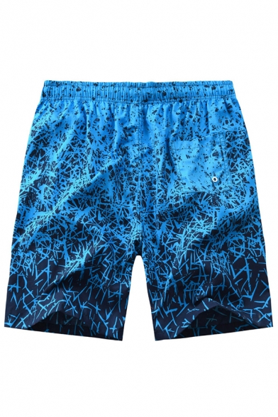 Holiday Beach Blue Tropical Leaf Printed Drawstring Waist Quick Dry Swim Trunks with Liner