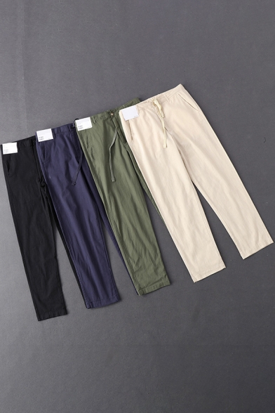 Trendy Pants Plain Mid Rise Ankle Length Straight Pants for Guys