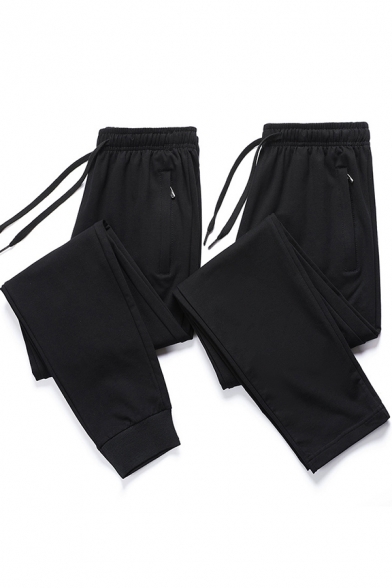 Basic Pants Solid Color Drawstring Waist Ankle Length Tapered Fit Pants for Guys