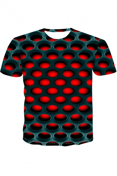 Fancy Men's Tee Top Dizziness Digital 3D Print Round Neck Short Sleeve Regular Fitted T-Shirt