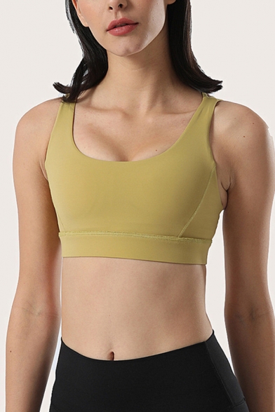 Fashionable Women's Training Hollow out Solid Color Round Neck Sleeveless Slim Fitted Active Bra
