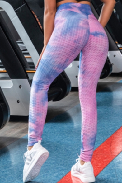 Fitness Womens Leggings Tie Dye Printed High Waist Ankle Skinny Leggings