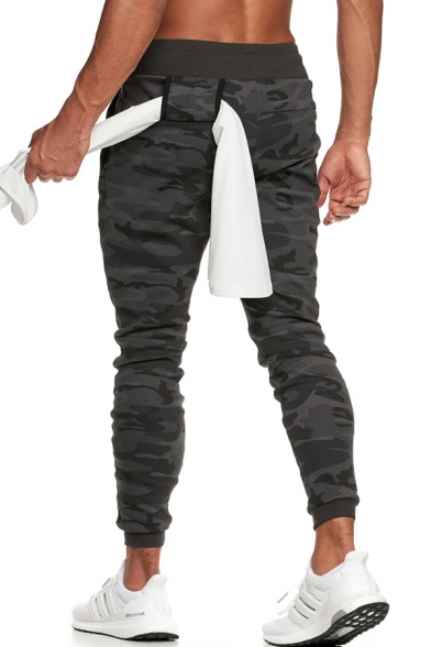 Running Mens Pants Plain Drawstring Waist Camo Printed Ankle Fitted Pants