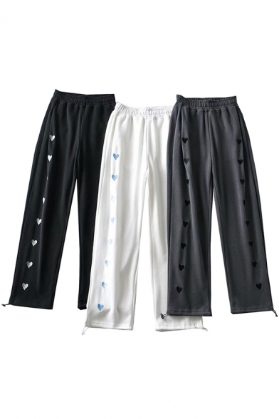 Stylish Men's Pants Sweetheart Pattern Elastic Waist Drawstring Cuffs Ankle Length Pants