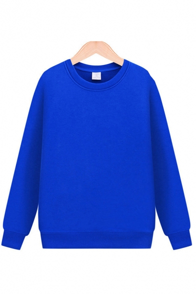 Basic Mens Sweatshirt Solid Color Cotton Ribbed Hem Pullover Cuffed Thick Crew Neck Long Sleeve Regular Sweatshirt