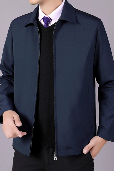 Casual Men's Casual Jacket Solid Color Zip Fly Turn-down Collar Long Sleeve Regular Fitted Casual Jacket