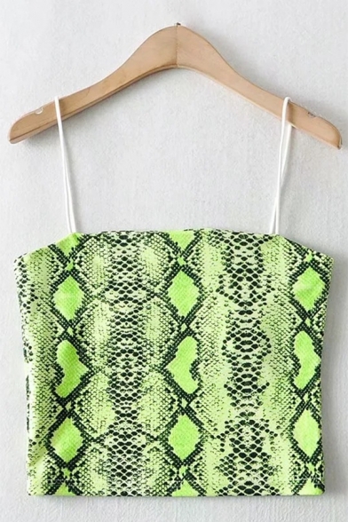 Fancy Fluorescent Green Snake Scale Summer Cropped Cami Top for Girls