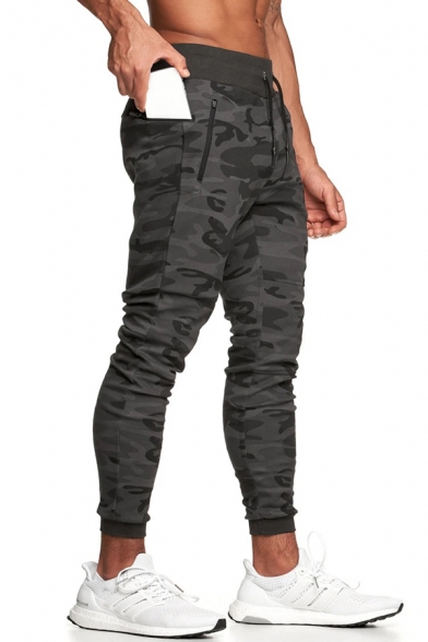 Running Mens Pants Plain Drawstring Waist Camo Printed Ankle Fitted Pants