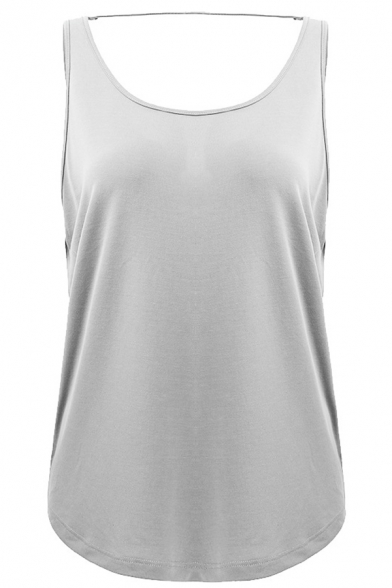 Basic Women's Tank Top Solid Color Backless Round Neck Sleeveless Regular Fitted Cami Top