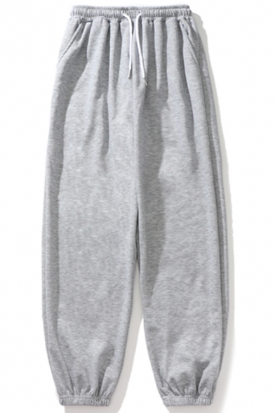 Boys Chic Sweatpants Solid Color Drawstring Waist Ankle Length Tapered Fit Sweatpants