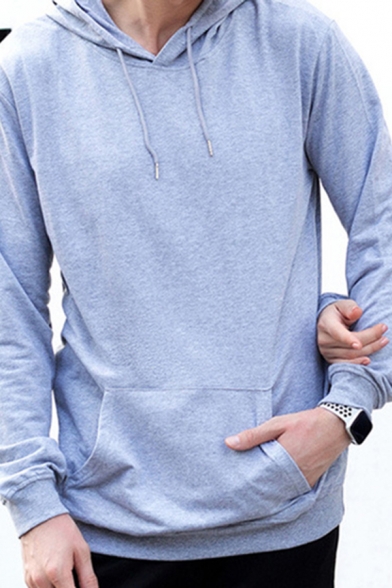 Cozy Hoodie Plain Long Sleeve Drawstring Pouch Pocket Solid Color Relaxed Fit Hoodie for Men