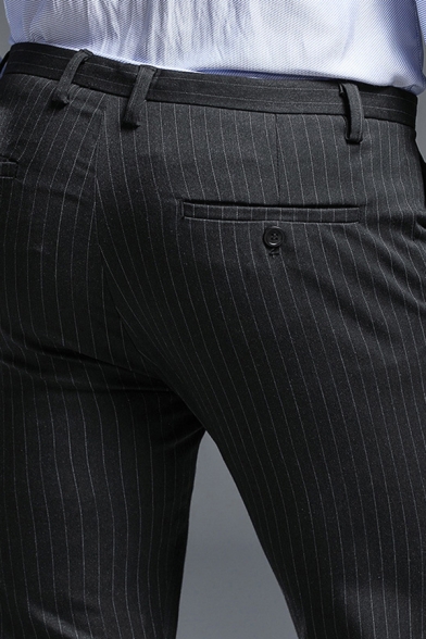 Edgy Men's Pants Stripe Line Pattern Zip Fly Mid Waist Long Straight Pants