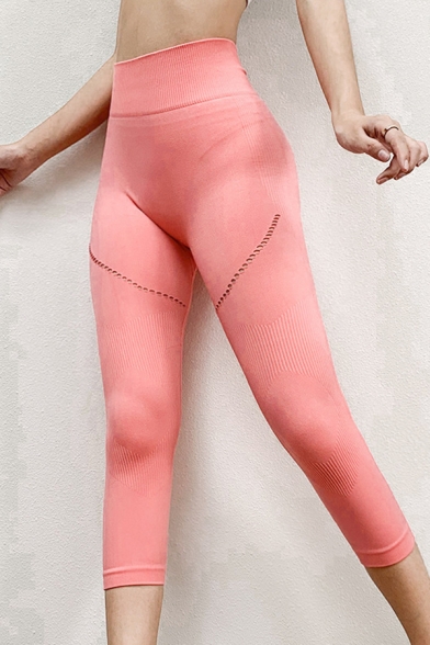 Fashionable Womens Leggings Plain Color Quick Dry Butt Lifting Tummy-Control High Waist Skinny Fit Capri Yoga Leggings