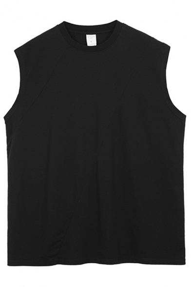 Mens Casual Tank Top Solid Color Panel Cap Sleeve Crew Neck Slim Fitted Tank Top