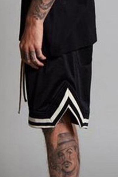 Running Mens Shorts Contrast Piped Drawstring Waist Relaxed Fit Shorts