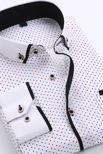 Stylish Guys Shirt Polka Dot Print Long Sleeve Button-down Collar Regular Shirt