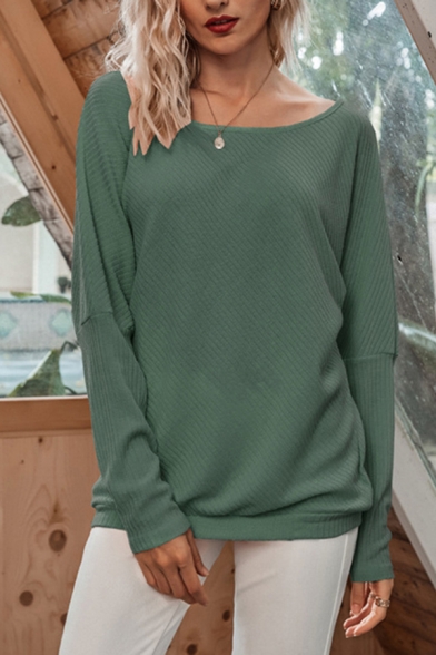 Stylish Women's T-Shirt Plain Boat Neck Long Sleeve Regular Fitted Bottoming Tee Top