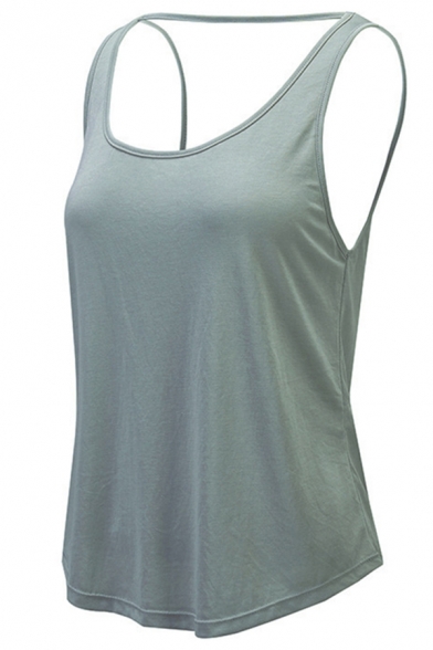 Basic Women's Tank Top Solid Color Backless Round Neck Sleeveless Regular Fitted Cami Top