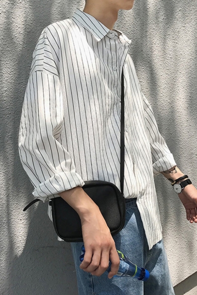 Fashionable Men's Shirt Stripe Print Button Fly Turn-down Collar Long Sleeve Regular Fitted Shirt