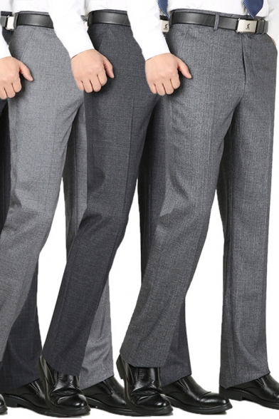 Formal Men's Pants Heathered Zip Fly Mid Waist Pocket Detail Long Straight Pants