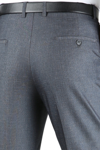 Formal Men's Pants Heathered Zip Fly Mid Waist Pocket Detail Long Straight Pants