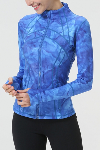 Leisure Women's Training Jacket Graphic Pattern Zip Fly Stand Collar Long Sleeve Slim Fitted Active Jacket