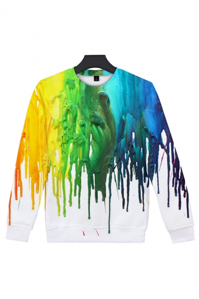 New Fashion Ombre Oil Paint Print Round Neck Long Sleeve Pullover Sweatshirt