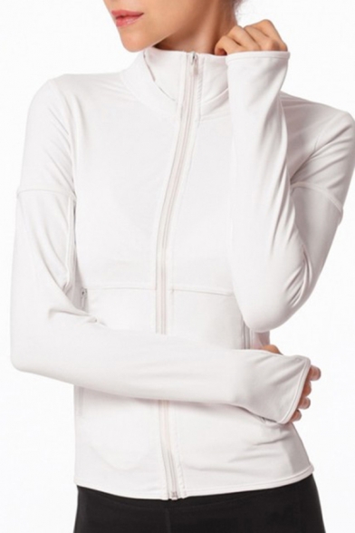 Straightforward Women's Training Jacket Plain Zip Plakcet Long Sleeve Thumb Hole Fitted Active Jacket