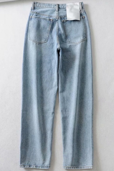 Street Womens Jeans Plain High Rise Bleach Long Length Straight Jeans