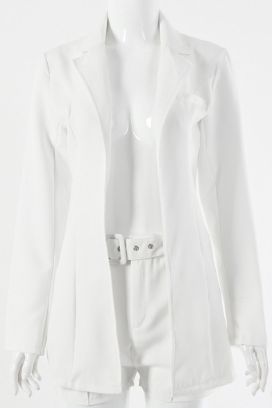 Stylish Womens Suit Jacket Plain Long Sleeve Notched Collar Regular Blazer Jacket without Shorts