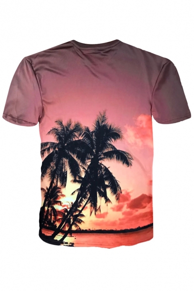 Summer 3D Tropical Coconut Palm Printed V-Neck Short Sleeve Men's Orange T-Shirt