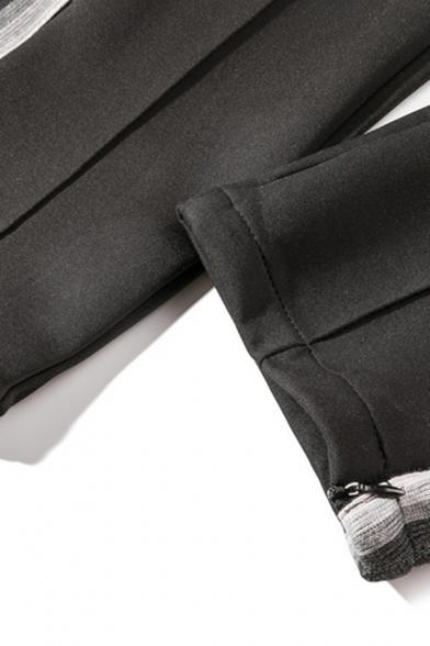 Trendy Men's Pants Contrast Stripe Panel Drawstring Elastic Slant Pocket Waist Long Straight Pants
