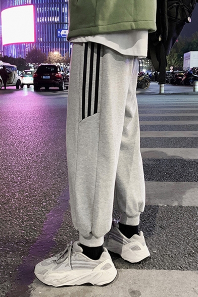 Casual Guys Sweatpants Tape Panel Drawstring Waist Ankle Tapered Fit Sweatpants