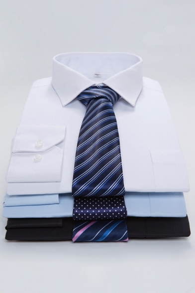 Mens Business Shirt Pinstripes Pattern Chest Pocket Button Closure Spread Collar Slim-fit Long Sleeve Shirt