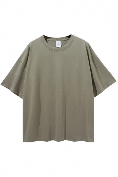 Simple Tee Top Solid Color Short Sleeve Crew Neck Loose Fit T Shirt for Men