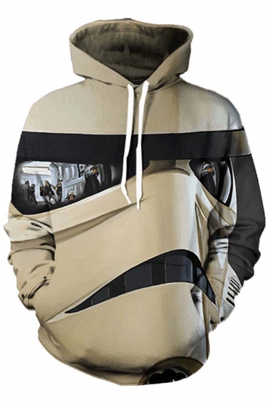 Star Wars Comic Figure 3D Printed Drawstring Hooded Long Sleeve Khaki Loose Hoodie