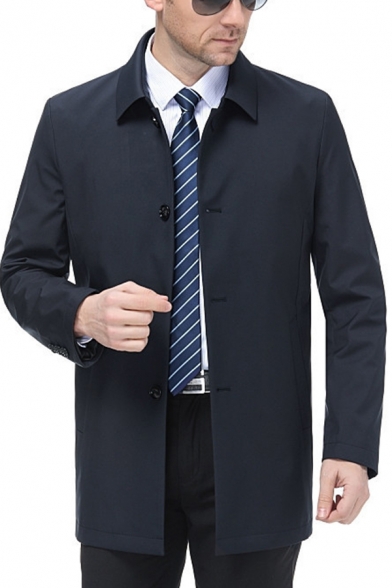 Simple Jacket Solid Color Long Sleeve Spread Collar Button Up Relaxed Fit Jacket for Men