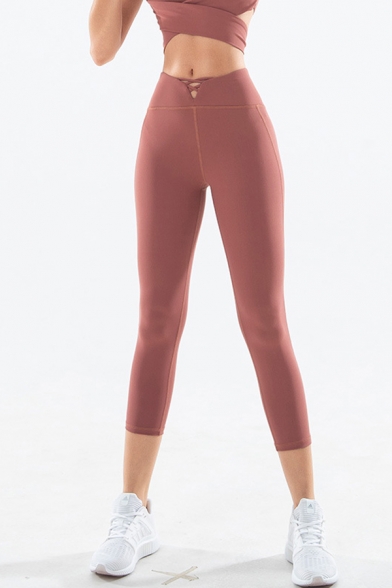 Classic Womens Leggings Solid Color Breathable Quick Dry High Rise Skinny Fit Cropped Yoga Leggings
