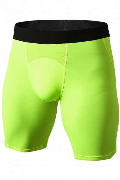 Mens Shorts Fitness Contrast-Waistband Moisture Wicking Quick Dry Stretch Skinny Fit Yoga Shorts