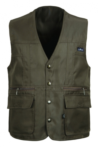 Outdoor Fashion Flap-Pocket Zip Closure Cotton Fishing Vest for Men