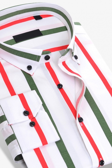 Trendy Guys Shirt Stripe Patterned Long Sleeve Turn Down Collar Button Up Regular Fit Shirt Top